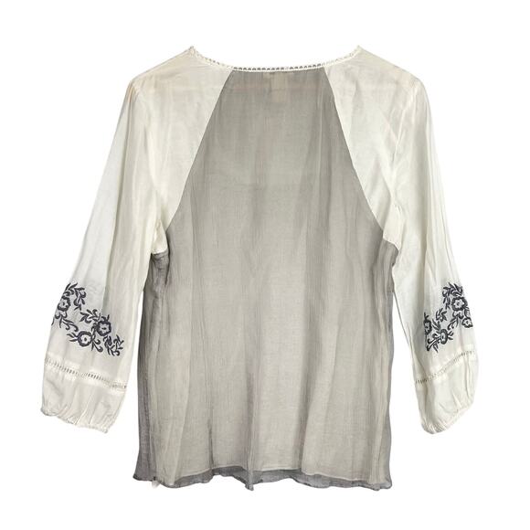 Sundance Large Silk Floral Embroidered Long Sleeve Lined Boho Peasant Blouse - Picture 2 of 11